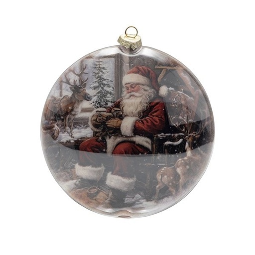 [600-48447] PLANO CRISTAL BOLA DECORATIVA CON PAPÁ NOEL Y RENO, DE DOBLE CARA, 15CM