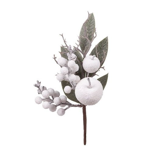 [600-49283] PICK DECORATIVO CON BLANCO BAYAS Y PEQUEÑO MANZANA, 29CM