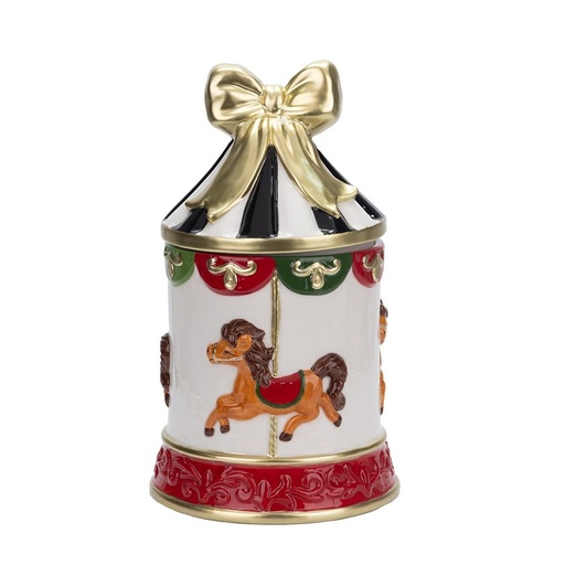 [600-49094] CERÁMICA CARRUSEL GALLETA TARRO CON DORADO LAZO, 17X17X28.5CM