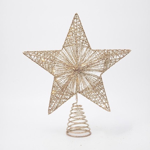 [600-48717] ILUMINADO CHAMPÁN ESTRELLA 26X6X30CM, 20 MINI LED, CAJA DE PILAS 2XAA, TEMPORIZADOR, HILO DE COBRE PLATEADO, LED BLANCO CÁLIDO, CABLE DE ALIMENTACIÓN 30CM, IP20