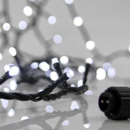 [620-22300] GUIRNALDA LINEAL, 100 LED 3MM, 31V ADAPTADOR, 4 CONECTORES HASTA 3 JUEGO, CABLE PVC VERDE, LED BLANCO CADA 5CM, CABLE DE ALIMENTACIÓN 3M, IP44