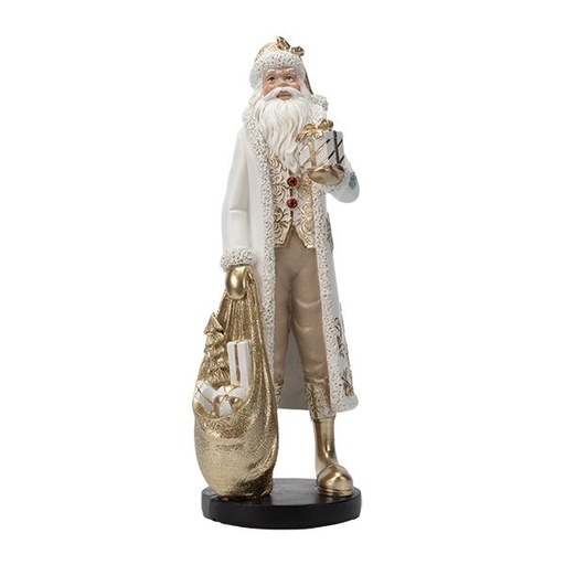 [600-48646] PAPÁ NOEL, BLANCO CON DORADO DETALLES Y REGALOS, POLIRRESINA, 13X11.5X33CM