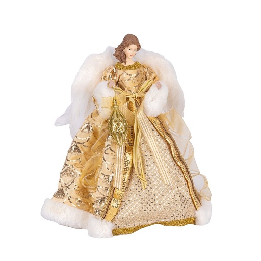 [600-49561] ÁRBOL SUPERIOR ÁNGEL CON CON PLUMAS ALAS Y DORADO VESTIDO, 40CM
