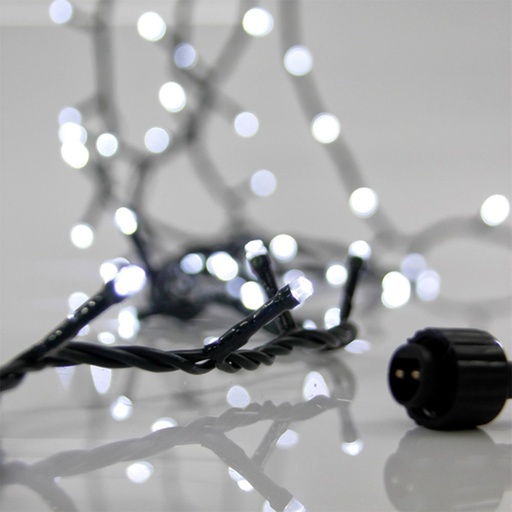 [620-22307] GUIRNALDA LINEAL, 300 LED 3MM, 31V ADAPTADOR, 4 CONECTORES HASTA 3 JUEGO, CABLE PVC VERDE, LED BLANCO CADA 5CM, CABLE DE ALIMENTACIÓN 3M, IP44