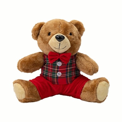 [600-48333] SENTADO OSO CON DE CUADROS CAMISA Y LAZO CORBATA, 25CM