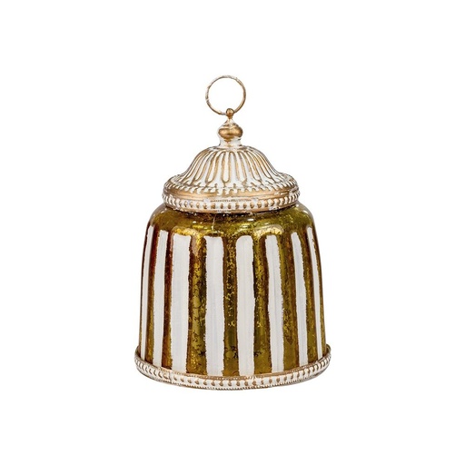 [819-02169] FAROL LED METÁLICO - CRISTAL BLANCO - DORADO 11X11X15CM