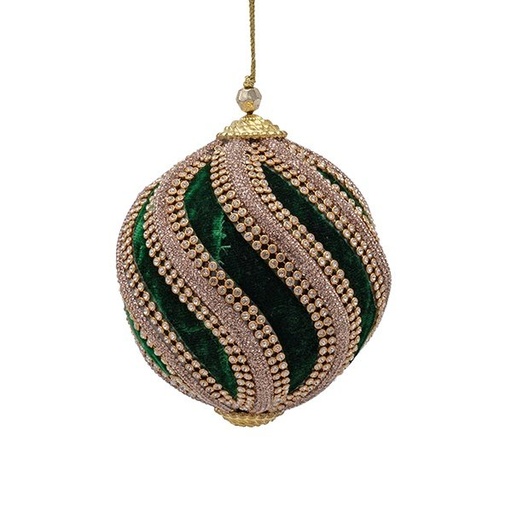 [600-49156] TERCIOPELO BOLA, OSCURO VERDE, LUJO, CON DORADO RAYAS, 10CM