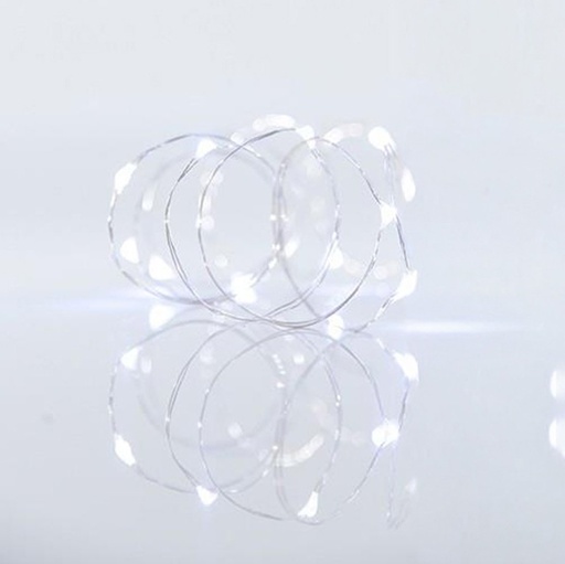 [620-22730] GUIRNALDA LINEAL, 100 MINI LED, ADAPTADOR, LUZ FIJA, HILO DE COBRE PLATEADO, LED BLANCO CADA 10CM, CABLE DE ALIMENTACIÓN 5M, IP44