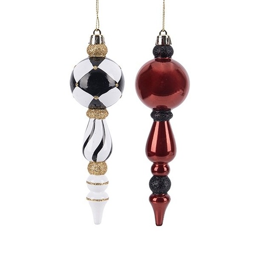 [600-49114] PLÁSTICO ADORNO, BURDEOS Y BLANCO CON NEGRO DIAMANTES, JUEGO 4UDS, 17.5CM