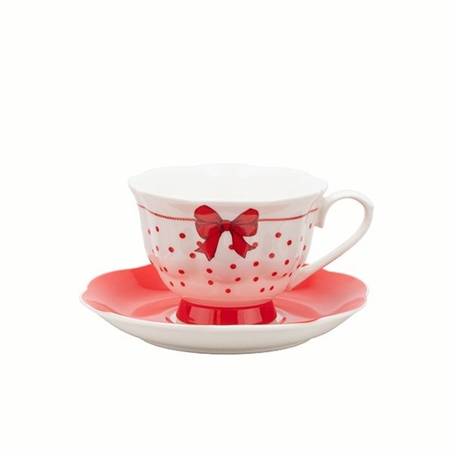 [600-48483] VASO CON LAZO ROJO Y PLATILLO, JUEGO 2UDS, 190/75ML