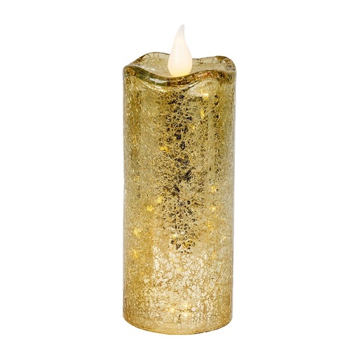 [600-48450] VELA DE CRISTAL, DORADO CRAQUELADO, CON DOS MODOS DE ILUMINACIÓN, 9X18.3CM