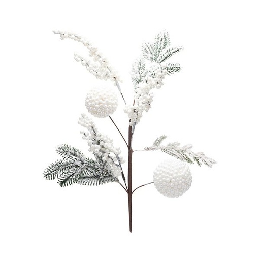 [600-49282] PICK DECORATIVO CON BLANCO NEVADO BOLAS Y BAYAS, 54CM