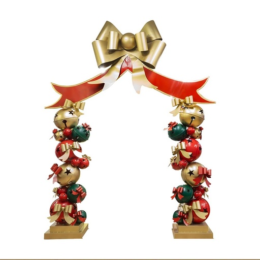 [600-49079] METAL ARCO CON BOLAS Y DORADO LAZO, 282X55X330CM