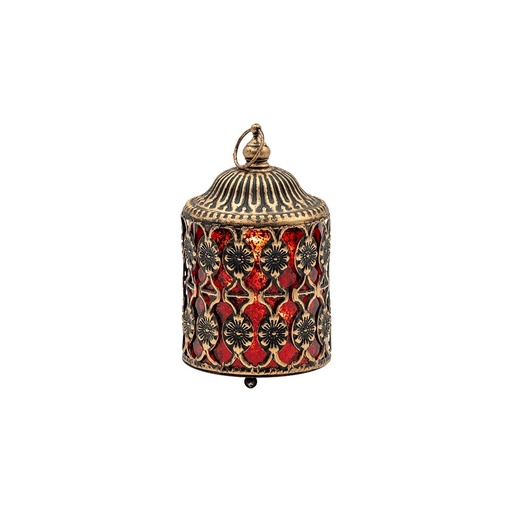 [819-02175] FAROL LED METÁLICO - CRISTAL DORADO - NEGRO - ROJO 7.5X7.5X13CM