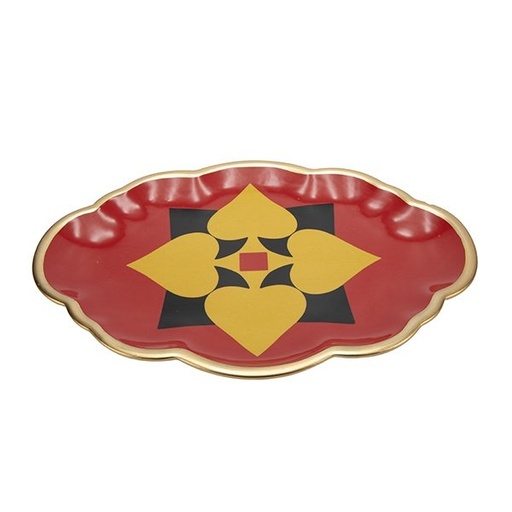 [600-48758] CERÁMICA PLATO CON GEOMÉTRICO MOTIVO Y CORAZÓN TEMÁTICA, 30.5X2.5X21.5CM