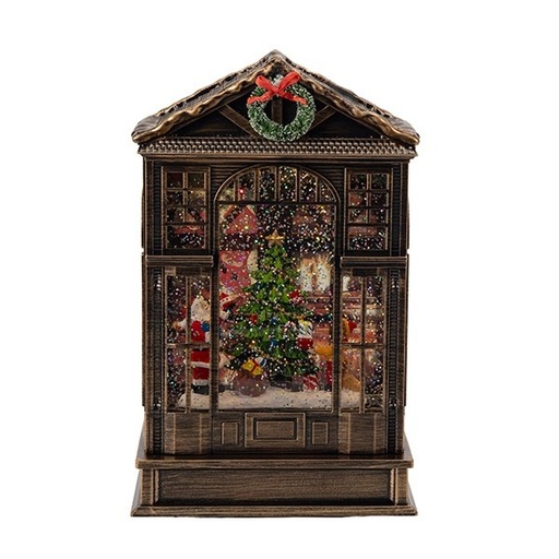 [600-48301] CASA, CON ÁRBOL DE NAVIDAD, CON AGUA INTERIOR, A PILAS, 16X9.3X25.6CM