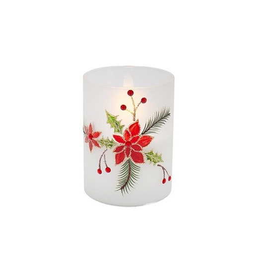 [600-48744] DECORADO VELA CON FLOR DE PASCUA, A PILAS, 7.5X7.5X10CM