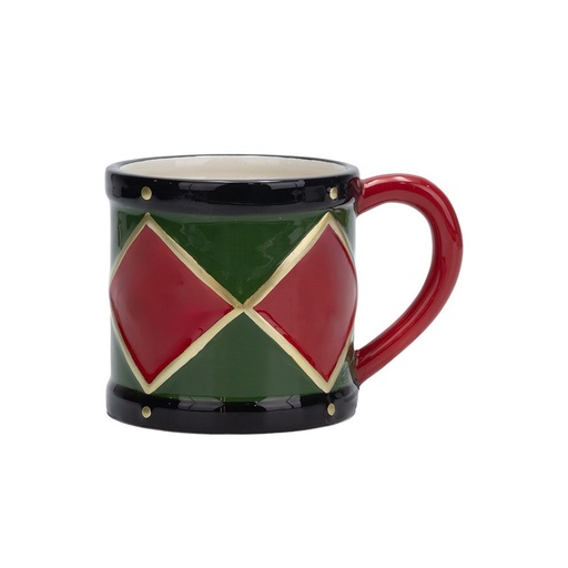 [600-49089] CERÁMICA TAZA CON ROJO Y VERDE DIAMANTES, 13.5CM
