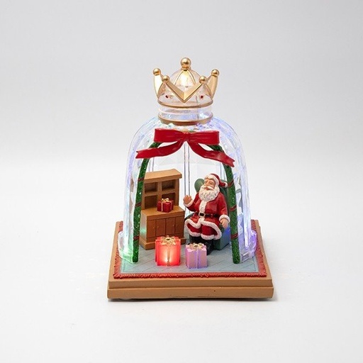 [600-48099] NAVIDAD ESCENA, CORONA, CON PAPÁ NOEL, ILUMINADO, A PILAS, 15.3X21CM