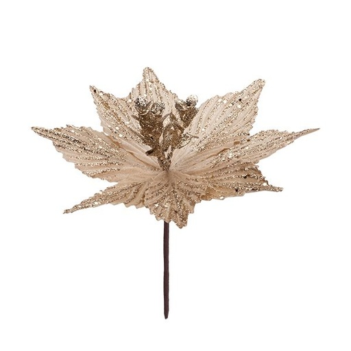 [600-49385] FLOR CON PUNTIAGUDO CHAMPÁN PÉTALOS Y CHAMPÁN PURPURINA, 27X20CM