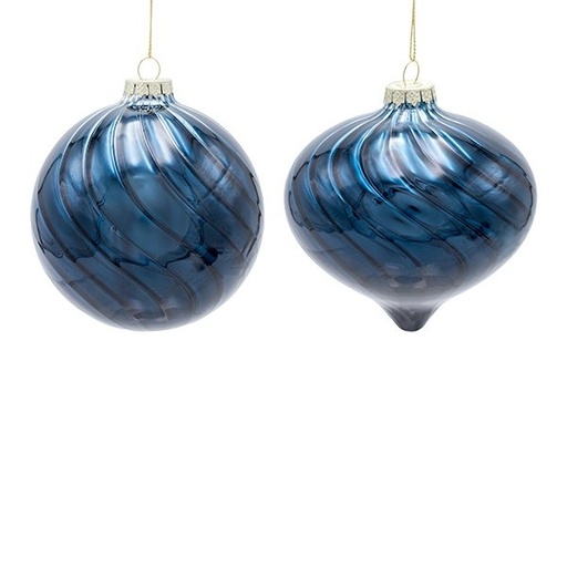 [600-48854] IRIDISCENTE NOCHE AZUL CRISTAL BOLA ADORNO, 2 DISEÑOS, JUEGO 4UDS, 10CM