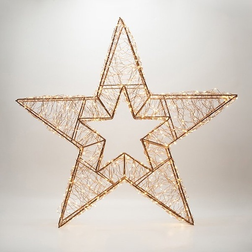[600-22597] ILUMINADO ESTRELLA 60X10X60CM, 720 MINI LED, ADAPTADOR, TEMPORIZADOR, HILO DE COBRE BRONCE, BRONCE ESTRUCTURA METÁLICA, LED BLANCO CÁLIDO & LED BLANCO CÁLIDO INTERMITENTE, CABLE DE ALIMENTACIÓN 5M, IP44