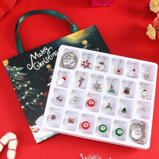 [600-49172] CUENTA ATRÁS CALENDARIO CON 2 PLATEADO PULSERAS Y 22 NAVIDAD COLGANTE ELEMENTOS, 17X1.6X20CM