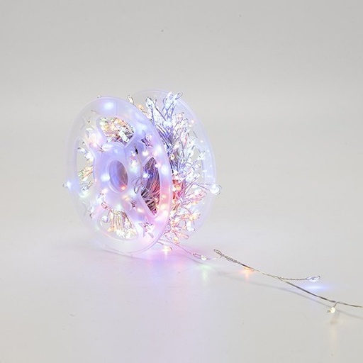 [600-08373] RACIMO 20M, 400 MINI LED, ADAPTADOR, 8 M/H Y MEMORIA, HILO DE COBRE PLATEADO, MULTICOLOR COLOR LED, CABLE DE ALIMENTACIÓN 3M, IP44 (ROLLO PAQUETE)