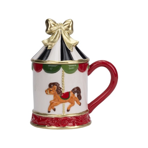 [600-49093] CERÁMICA CARRUSEL TAZA CON DORADO LAZO, 16X11X19 CM