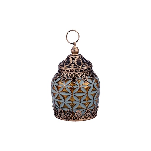 [819-02159] FAROL LED METÁLICO - CRISTAL DORADO - NEGRO - CLARO AZUL 8X8X13CM