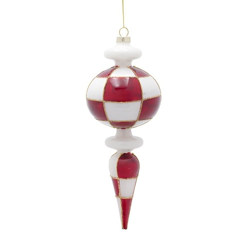 [600-48844] CRISTAL ADORNO CON DAMERO PATRÓN EN BLANCO Y ROJO, JUEGO 2UDS, 20CM