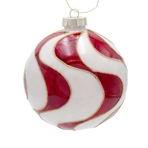 [600-48836] CRISTAL CARAMELO-ESTILO BOLA ADORNO CON ROJO ESPIRALES, JUEGO 2UDS, 12CM
