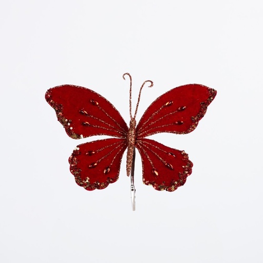 [600-48234] ROJO MARIPOSA CON DORADO Y ROJO GEMAS, 21CM