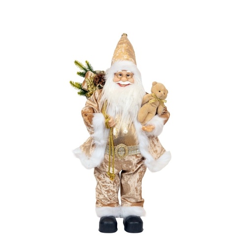 [600-47097] PAPÁ NOEL CON CHAMPÁN, ROPA, Y A OSO DE PELUCHE, 45CM