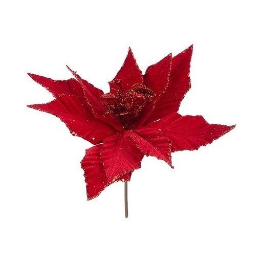 [600-49377] TERCIOPELO FLOR DE PASCUA, FUEGO ROJO, CON PURPURINA, 30X20CM