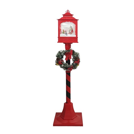 [600-49695] BOLA DE NIEVE FAROL CON CORONA, ROJO, LUCES, MÚSICA, Y MOVIMIENTO, CON TRANSFORMADOR, 30X30X124CM