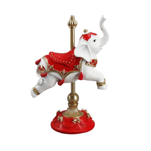 [600-48594] CIRCO ELEFANTE CARRUSEL, ROJO Y BLANCO, POLIRRESINA, 15X9X22.7CM