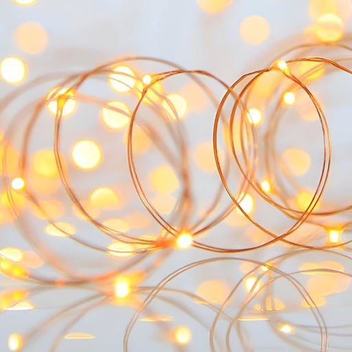 [620-22734] GUIRNALDA LINEAL, 100 MINI LED, ADAPTADOR, LUZ FIJA, HILO DE COBRE BRONCE, LED BLANCO CÁLIDO CADA 10CM, CABLE DE ALIMENTACIÓN 5M, IP44