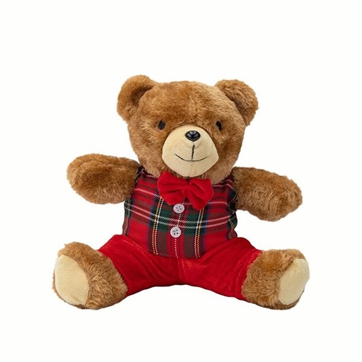 [600-48332] SENTADO OSO CON DE CUADROS CAMISA Y LAZO CORBATA, 20CM