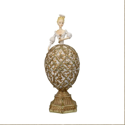 [600-49493] FABERGE TALLADO HUEVO, CON DORADO BASE, POLIRRESINA, 8.3X7.4X21CM