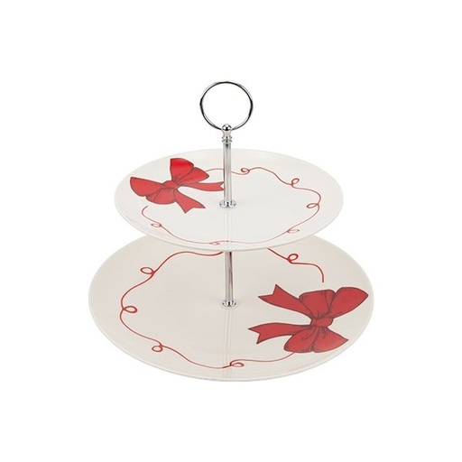[600-48482] BANDEJA CON 2 NIVELES, CON LAZO ROJO, 26.5CM/20CM