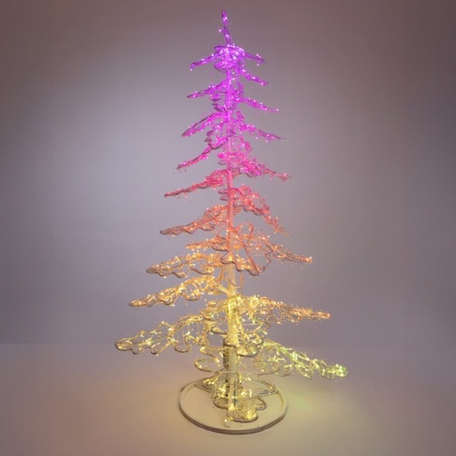 [600-23528] DISEÑO PROFESIONAL BLANCO ÁRBOL 2,74M, ALUMINIO MOTIVO, ACRÍLICO DECORACIÓN, CRISTAL CUENTAS, 24V, M/H, MANDO A DISTANCIA, 760 RGB LED, CABLE DE ALIMENTACIÓN 1,5M, IP67