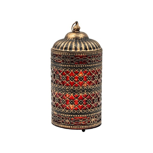 [819-02174] FAROL LED METÁLICO - CRISTAL DORADO - NEGRO - ROJO 10X10X20CM