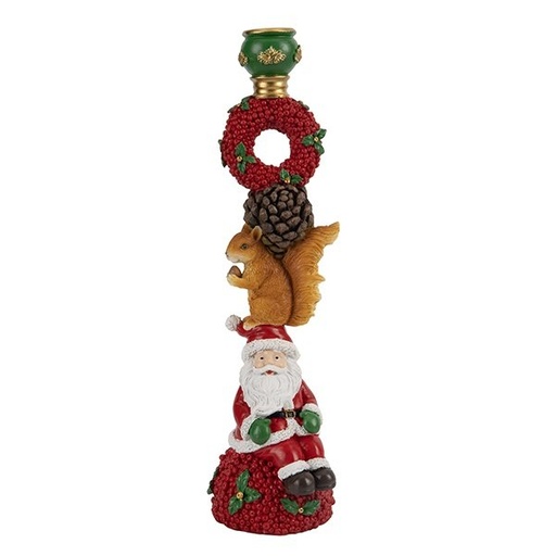 [600-48550] PORTAVELAS CON PAPÁ NOEL Y ARDILLA, POLIRRESINA, 37.5CM
