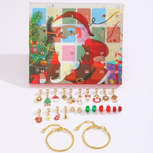 [600-49169] CUENTA ATRÁS CALENDARIO CON 2 DORADO PULSERAS Y 22 NAVIDAD ELEMENTOS, 17X1.6X20CM