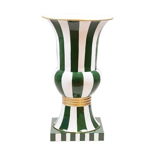 [600-48626] JARRÓN CON BLANCO Y VERDE RAYAS, METAL, 54X54X77CM