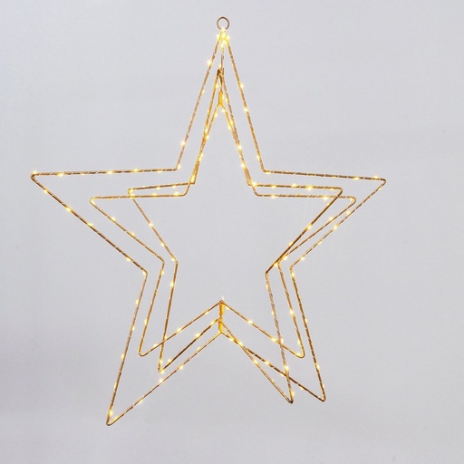 [600-22608] TRIPLE ILUMINADO ESTRELLA 60CM, 150 MINI LED, ADAPTADOR, TEMPORIZADOR, CHAMPÁN ESTRUCTURA METÁLICA, HILO DE COBRE PLATEADO, LED BLANCO CÁLIDO & LED BLANCO CÁLIDO INTERMITENTE, CABLE DE ALIMENTACIÓN 3M, IP44