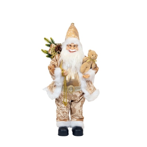 [600-47096] PAPÁ NOEL CON CHAMPÁN, ROPA, Y A OSO DE PELUCHE, 30CM