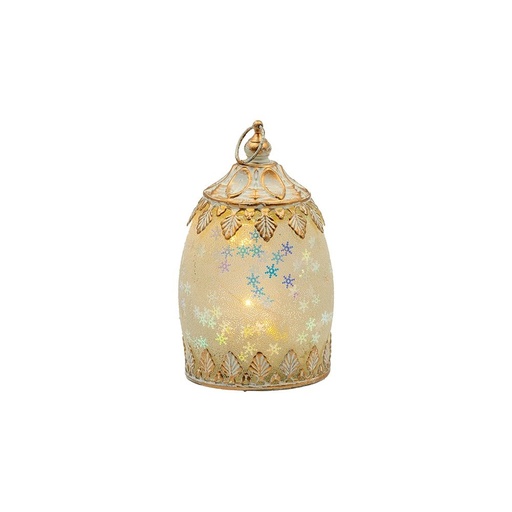 [819-02173] FAROL LED METÁLICO - CRISTAL BLANCO - DORADO 8X8X13.5CM
