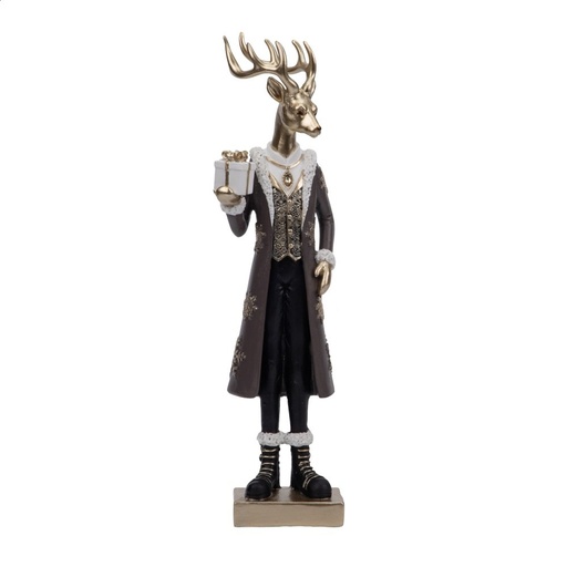 [600-48643] RENO CON ELEGANTE MARRÓN TRAJE Y REGALO, POLIRRESINA, 7.5X7X29CM